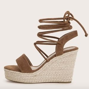 Shein Open Toe Tie Leg Espadrille Wedges